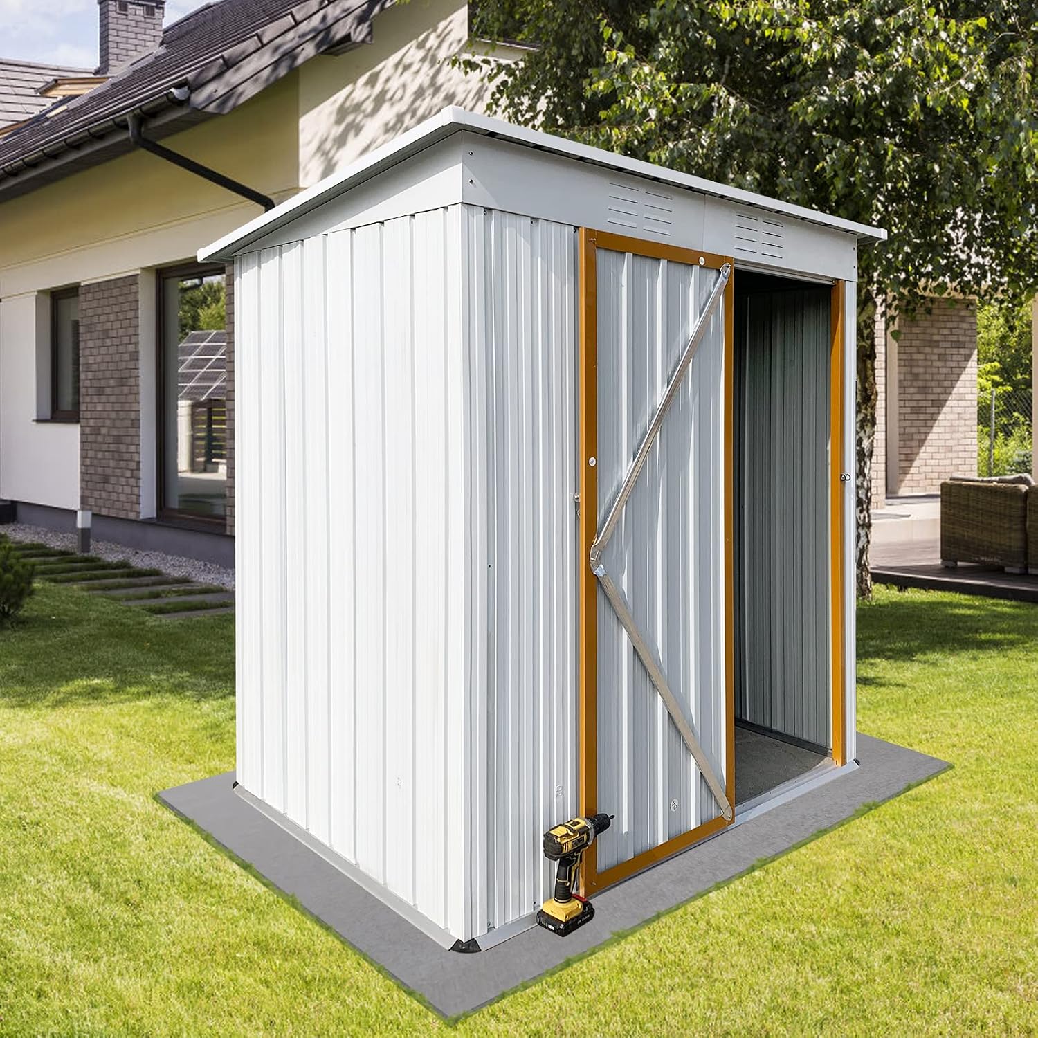 Ritsu 5FT x 4FT Outdoor Sheds & Outdoor Storage Clearance, Metal Anti-Corrosion Utility Tool House with Lockable Door & Shutter Vents, Waterproof Storage Garden Shed for Backyard Lawn Patio, White