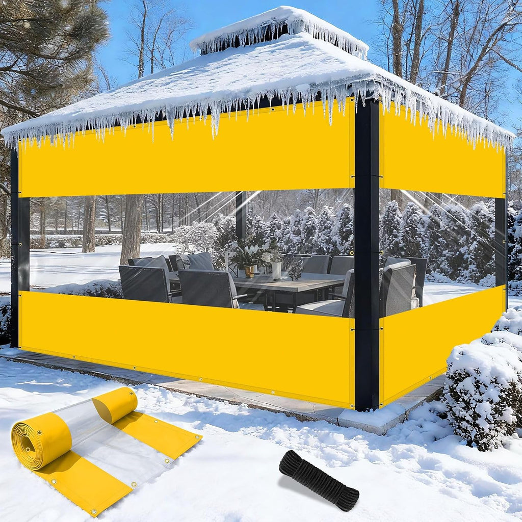 Shade&Beyond Outdoor Vinyl Curtain, 14'W x 20'L Heavy Duty Clear Tarp with Grommets Waterproof, Privacy Clear Panel UV-Resistant for Pergola Gazebos Porch Enclosure Patio(Customized Size, Yellow)