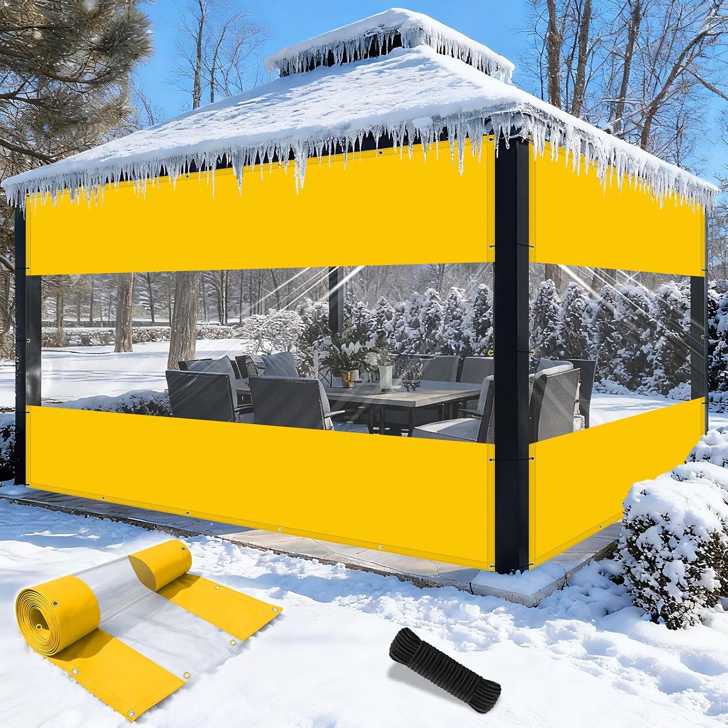 Shade&Beyond Outdoor Vinyl Curtain, 14'W x 20'L Heavy Duty Clear Tarp with Grommets Waterproof, Privacy Clear Panel UV-Resistant for Pergola Gazebos Porch Enclosure Patio(Customized Size, Yellow)