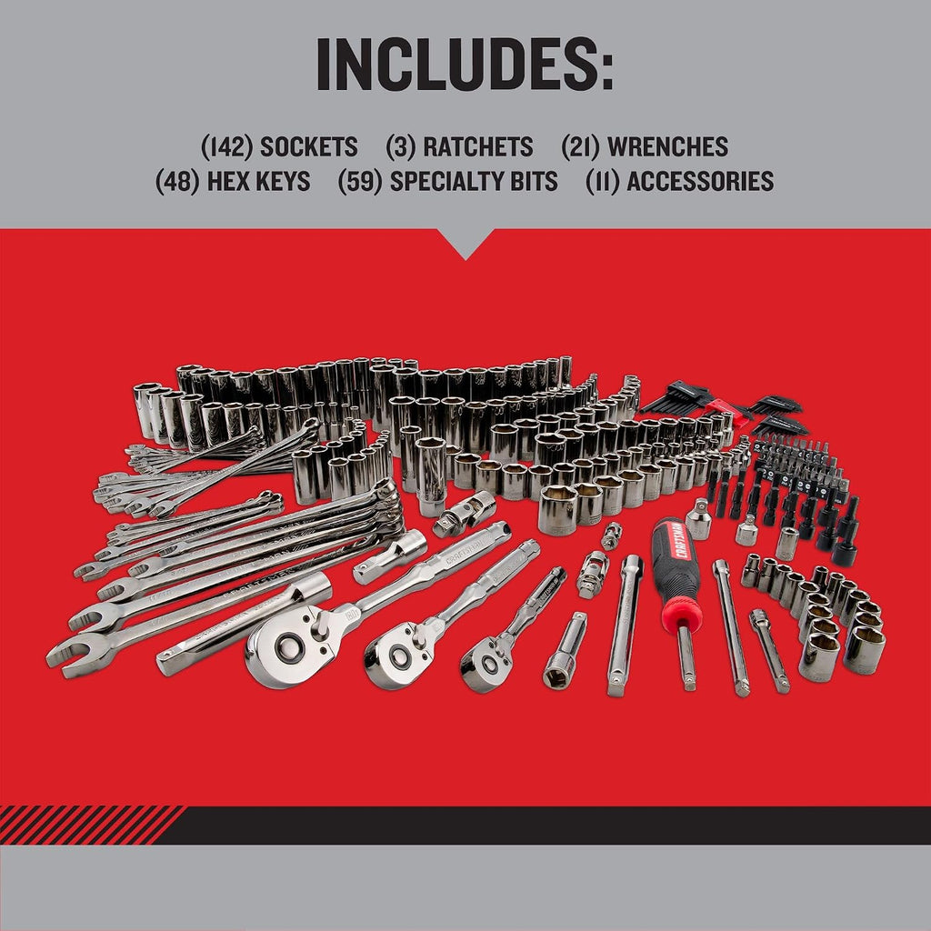 CRAFTSMAN OVERDRIVE 284-Piece Gunmetal Chrome Mechanics Tool Set, Standard SAE/Metric Socket Set, with Hard Case (CMMT99284)