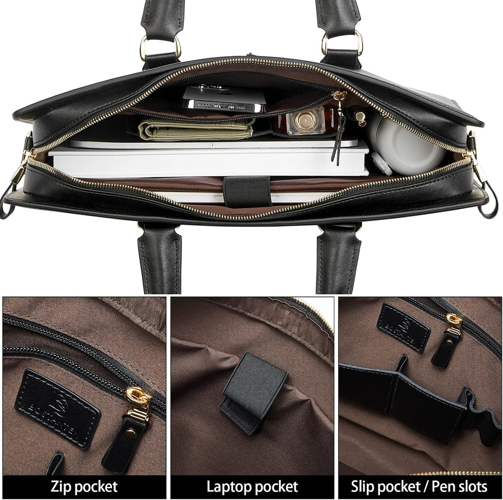 BOSTANTEN Leather Lawyers Briefcase Laptop Business Slim Bags for Men & Women