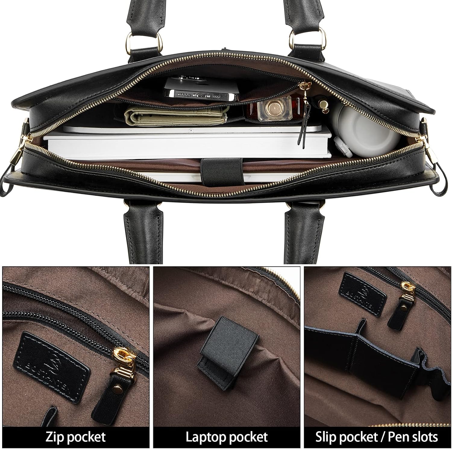 BOSTANTEN Leather Lawyers Briefcase Laptop Business Slim Bags for Men & Women