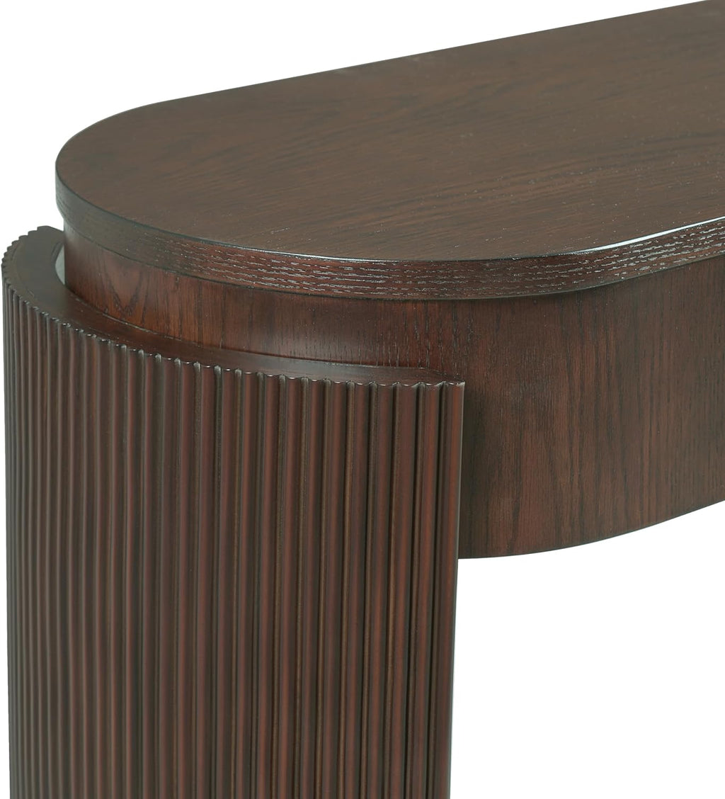 LKTART 55' Sofa Table with Oval Top and 2 Drawers, Entryway Console Table with Fluted Design for Hallway,Foyer,Entry and Living Room (Easy Assembled Espresso)