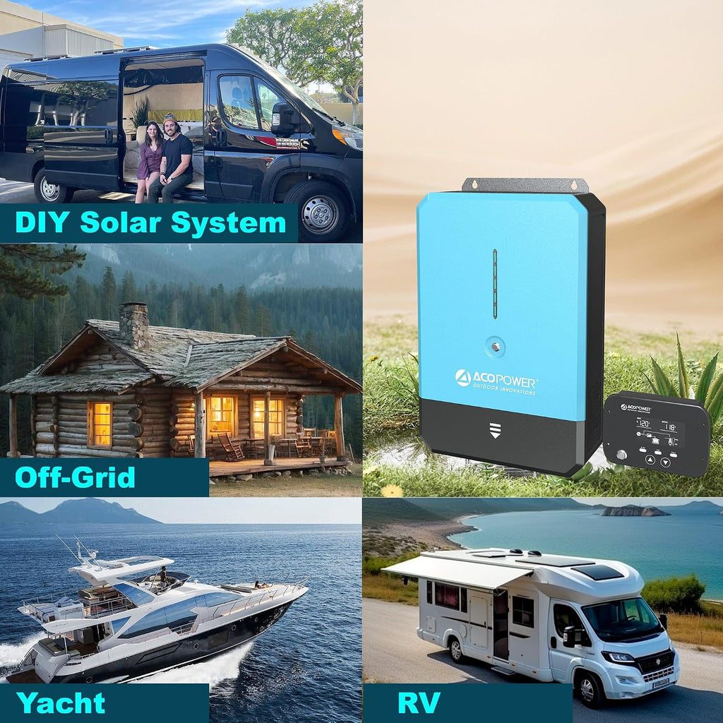 ACOPOWER 12V 3000W Pure Sine Wave Inverter,110V-130V AC Output, All-in-One Solar Hybrid Charger Power Inverter with 30A MPPT Solar Controller, Generator Battery Charging for Home, Camping, RV