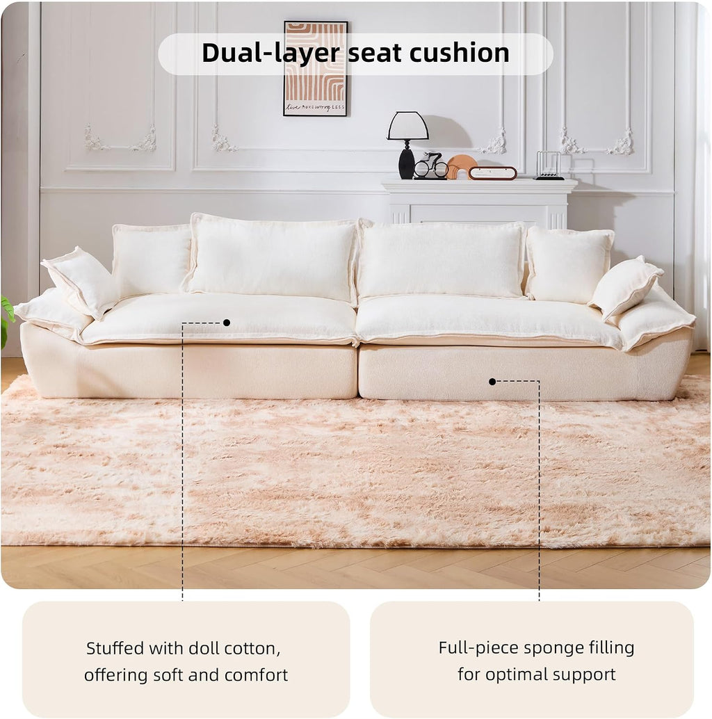 138' Modular Cloud Couch, Sectional Couch with Deep Seats, Wide Armrests and Multiple Pillows, Boneless Couches Sofas Loveseat for Bedroom/Living Room/Apartment/Office (White, Right)