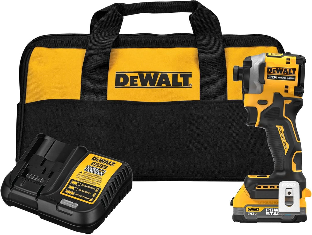 DEWALT 20V MAX ATOMIC Cordless Impact Drill Driver Kit, 1/4 Inch, Battery and Charger Included (DCF850E1)