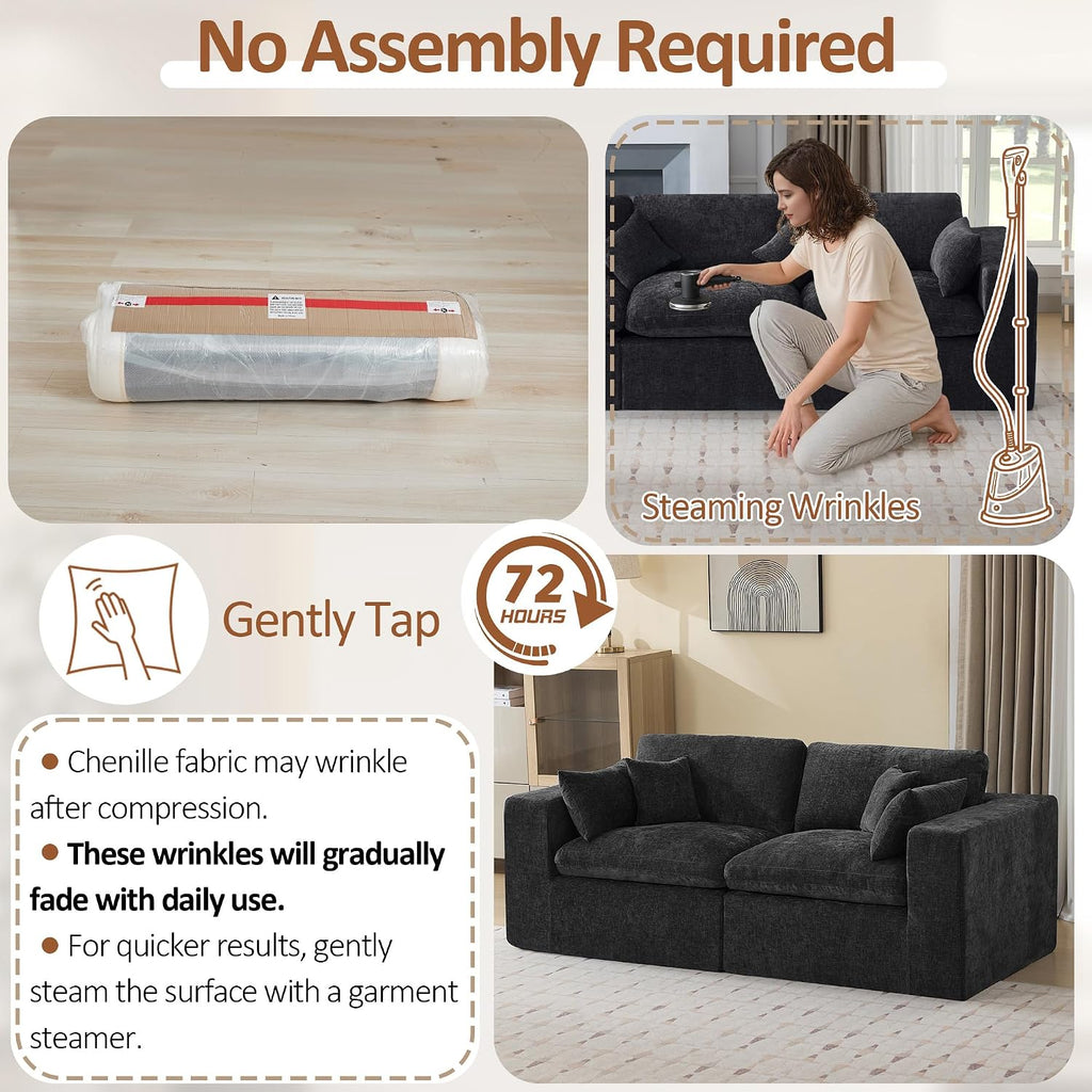 83''Cloud Boneless Sectional Couch, Modular Sectional Sofa Deep Seat, Upholstered Convertible Comfy Loveseat Chenille Memory Foam Sofa Couches for Living Room, Dark