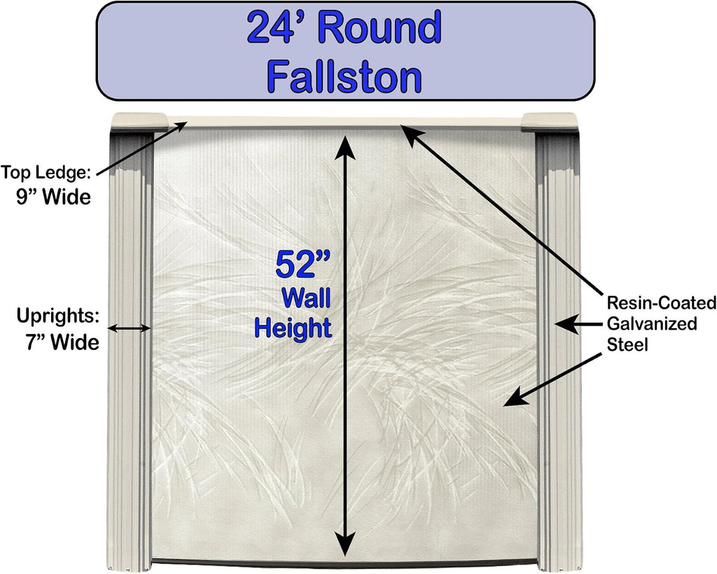 Lake Effect Pools 'Fallston' 24' Foot Round Above Ground Swimming Pool | 52' Inch Height | Antilles Dolphin Overlap Liner and Widemouth Skimmer Bundle | Resin Protected Steel Sided Walls