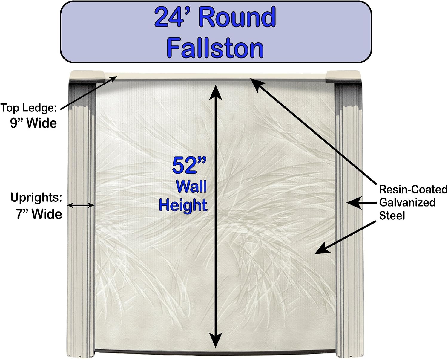 Lake Effect Pools 'Fallston' 24' Foot Round Above Ground Swimming Pool | 52' Inch Height | Antilles Dolphin Overlap Liner and Widemouth Skimmer Bundle | Resin Protected Steel Sided Walls