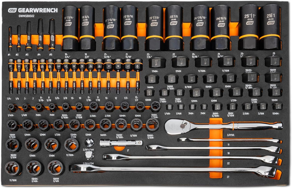 GEARWRENCH 97 Piece 1/4', 3/8', 1/2' Drive Bolt Biter Mechanics Tool Set in Foam Storage Tray - GWMSBBS02