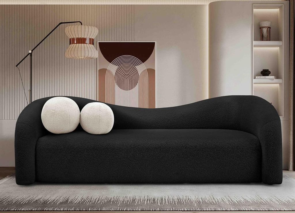 Meridian Furniture 186Black-S Kali Collection Modern | Contemporary Sofa with Soft Black Faux Shearling Teddy Fabric, Curved Back, 86' W x 33' D x 27' H, Black