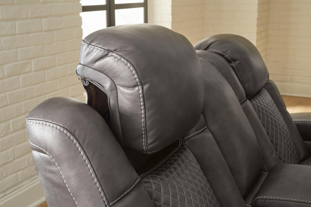 Signature Design by Ashley Fyne-Dyme Contemporary Power Reclining Sofa with USB Charging Ports and Adjustable Headrest, Brown