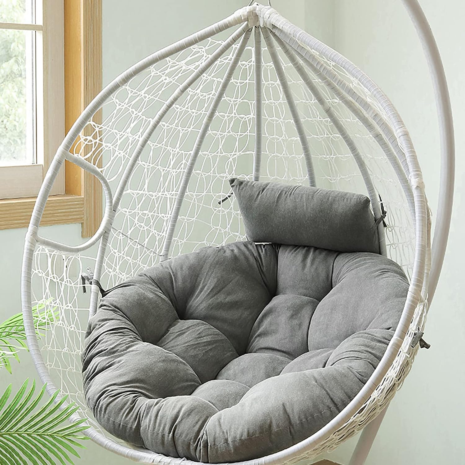 HUHJYUGE Egg Chair Cushion Outdoor, Hanging Chair Cushion Only, Thicken Hanging Basket Seat Cushion with Pillow, Skin-Friendly, Detachable, Soft Not-Slip, for Home Garden (C)