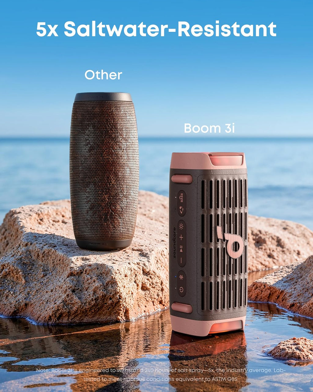 Soundcore Boom 3i by Anker, Compact Outdoor Speaker, IP68 Waterproof, Floating Playback, Saltwater-Resistant, BassUp 2.0, 50W Portable Speaker, Bluetooth 5.3, 16H, TWS, Kayak/Fishing/Camping-Brown