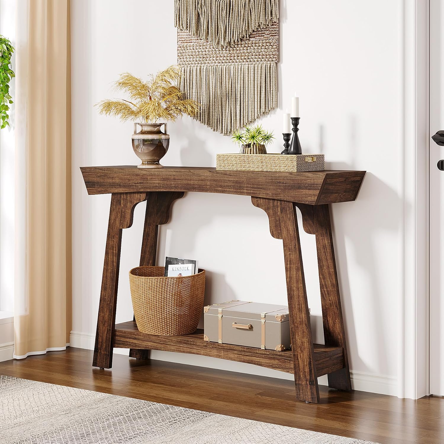 Tribesigns 41.3' Farmhouse Console Table, Small Entryway Table with 2-Tier Storage, Narrow Wooden Sofa Table Behind Couch for Living Room, Foyer, Hallway, Rustic Brown