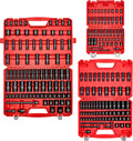 VEVOR 1/4 & 3/8 & 1/2 Inch Drive Impact Socket Set, 210-Piece Metric and Standard Full Sockets, Deep & Shallow, CR-V, 6 Point, Extension Bars, Universal Joint, Three Carrying Cases