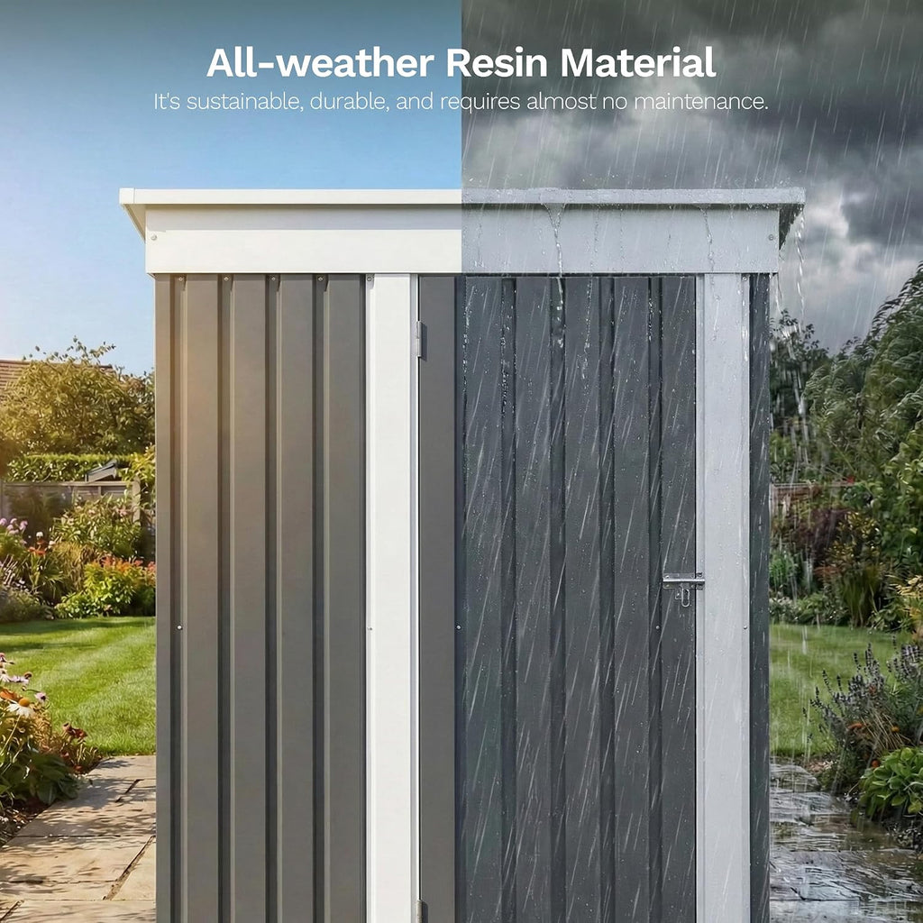 Devoko 5 x 3 FT Storage Sheds with Floor Frame, Waterproof Garden Tool Shed with Lockable Door, Outdoor Metal Small Shed for Backyard Patio Lawn, Gray