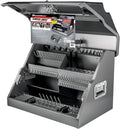 Powerbuilt 26 Inch Portable Slant Front Rapid Toolbox Tiered Tool Holders, 16 Gauge Steel, Weather-Resistant Lockable Magnetic Lid, Grey - 240102