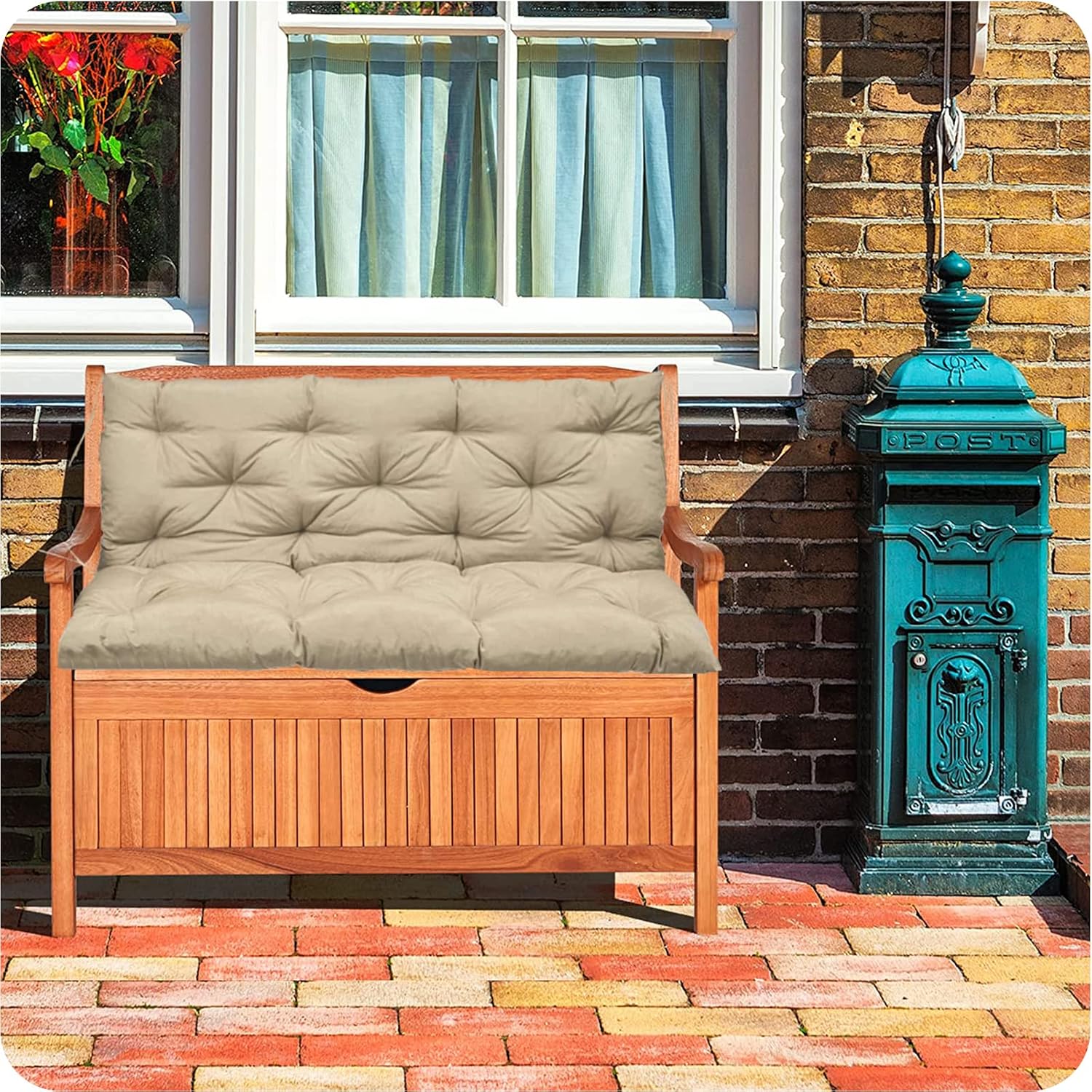 Waterproof Porch Swing Cushion Replacement, Thick 4' 2–3 Seat Outdoor Swing Seat Cushion with Backrest & Ties for Patio, Garden & Porch(Beige 40 * 60 in)