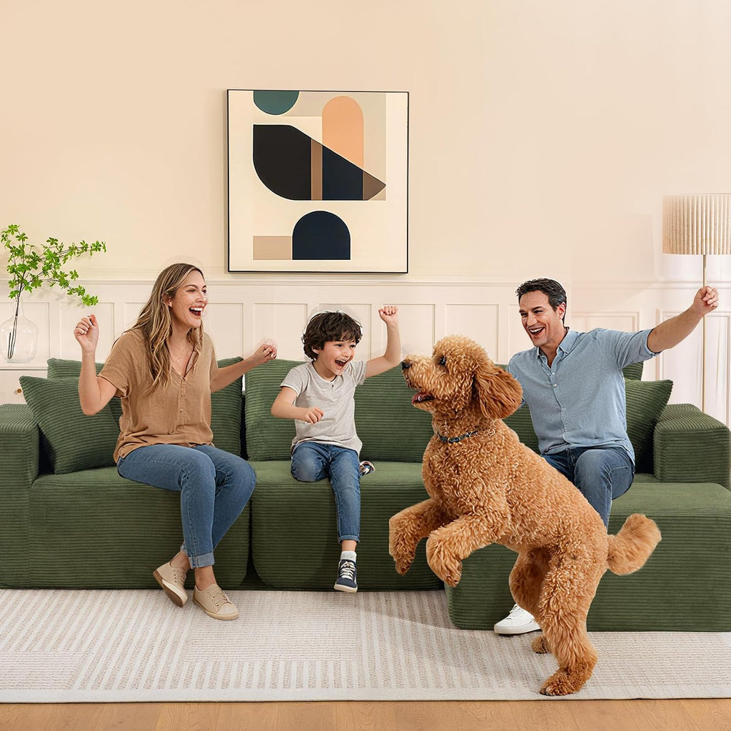 Brage Living 2025 New 108' Cloud Couch Sectional, Comfy Boneless Modular Sectional Sofa with L-Shaped Chaise, Deep Seat Couch for Living Room, No Assembly Required (Green, Chaise Ottoman)