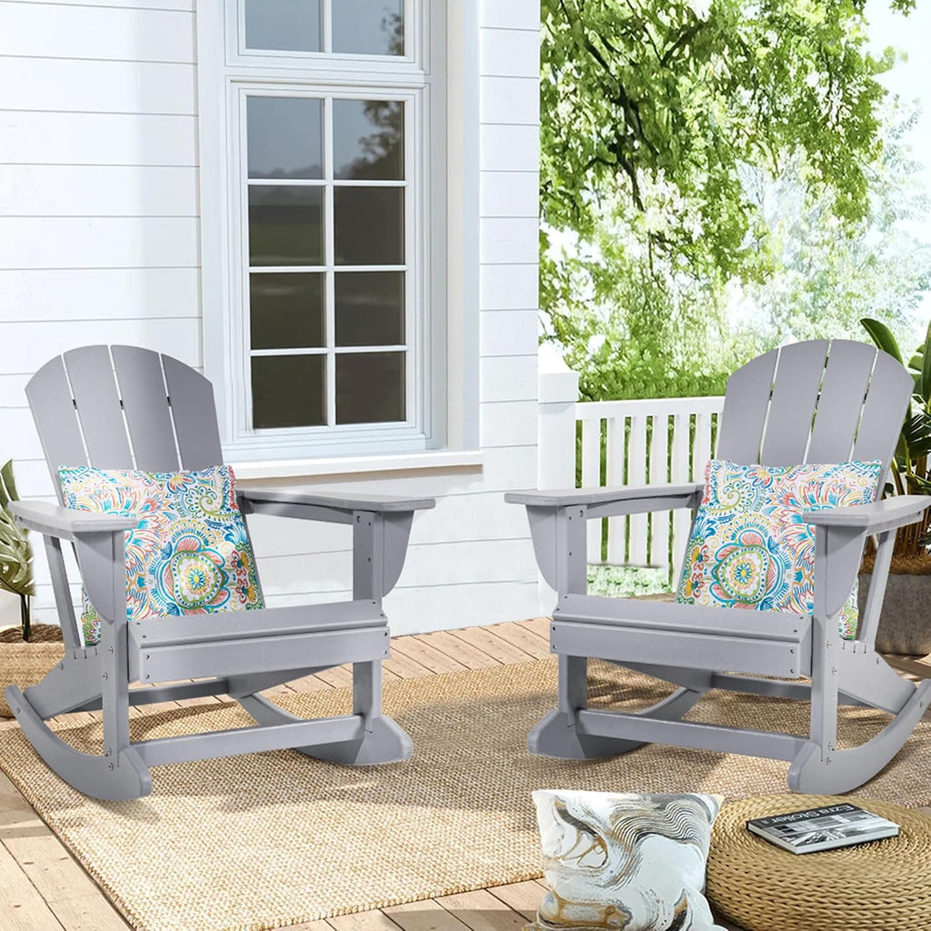 Sundale Outdoor Rocking Chair with Pillow, Patio Plastic All Weather Adirondack Rocker for Proch, Water Resistant for Outside, Garden, Pool, Yard, Grey