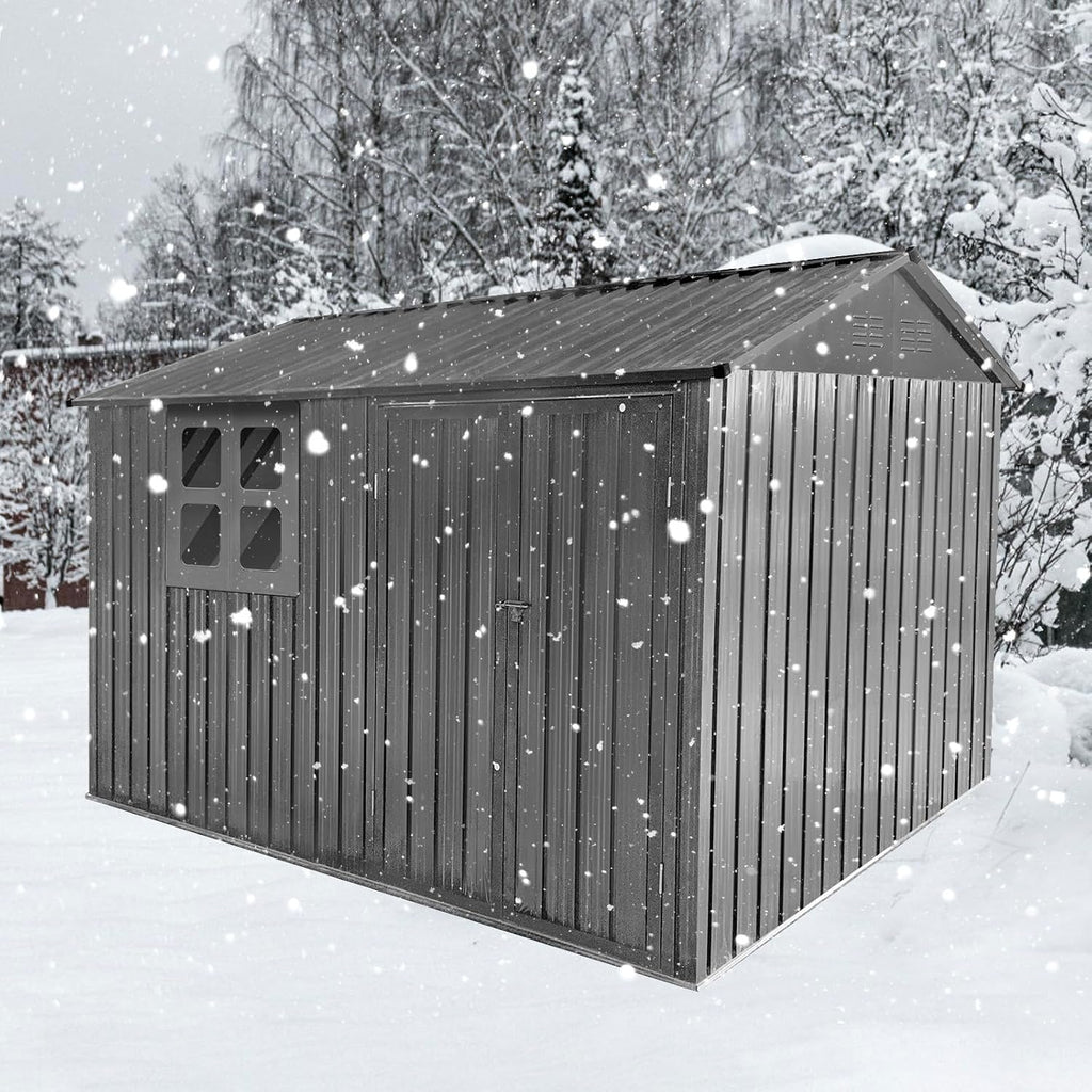Ball & Cast 6x8 FT Metal Frame Garden Sheds with Lockable Doors and Window,Outdoor Single-Storey Roofed Storage Shed,w/Waterproof Roofs,for Storing Bicycles,Lawnmowers,Barbeques,Grey