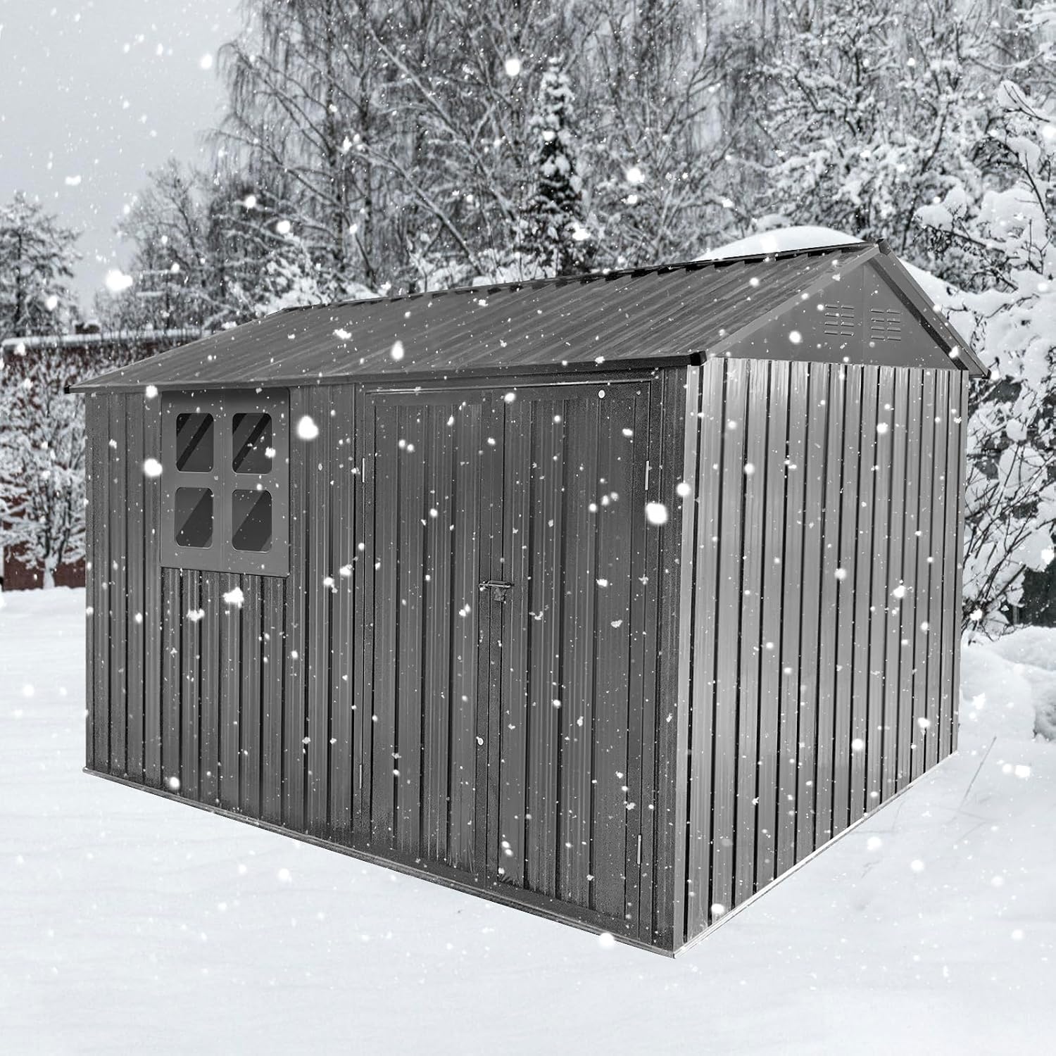 Ball & Cast 6x8 FT Metal Frame Garden Sheds with Lockable Doors and Window,Outdoor Single-Storey Roofed Storage Shed,w/Waterproof Roofs,for Storing Bicycles,Lawnmowers,Barbeques,Grey
