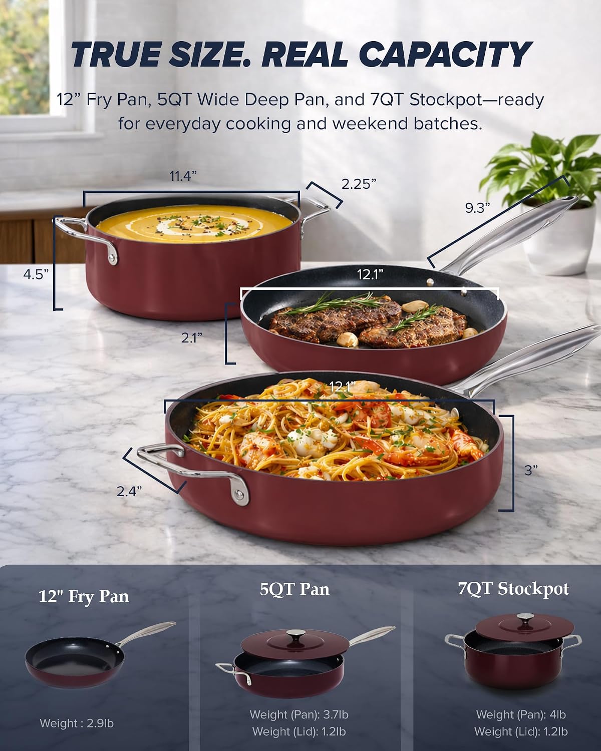 Nuwave Essential Series 5PC Ceramic Cookware Set PFAS-Free, G11 Duralon Blue Coating, Pots and Pans Set Non Stick, Diamond Scratch-Resistant,Stay-Cool Handle, Metal Lid,Induction Ready,Dishwasher Safe