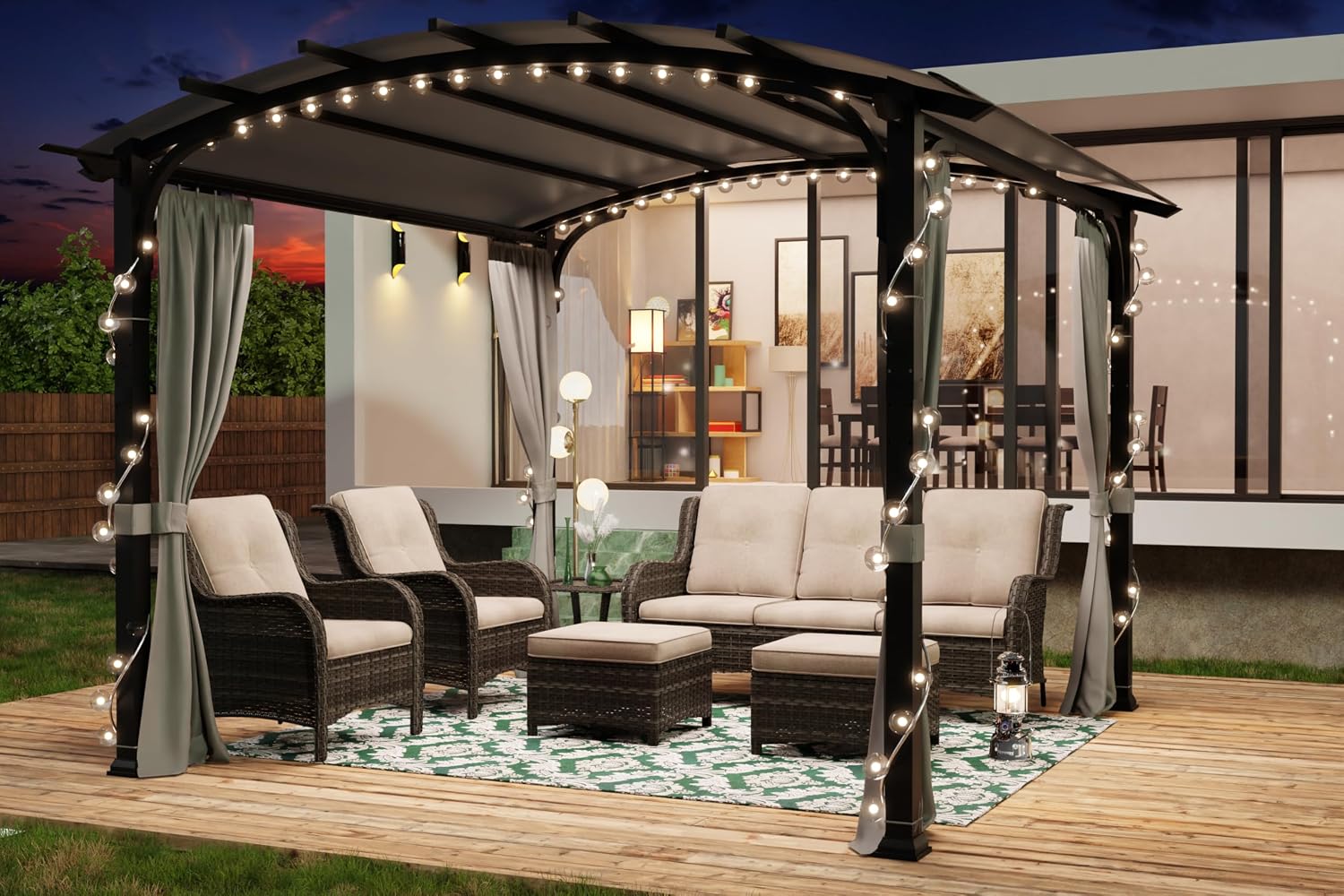 Meetleisure 11'x11' Outdoor Pergola with Sidewalls - Arched Top Outdoor Pergola with Metal Steel Frame and Textilene Top Canopy, Ideal for BBQ Party & Family Gathering, Grey Top