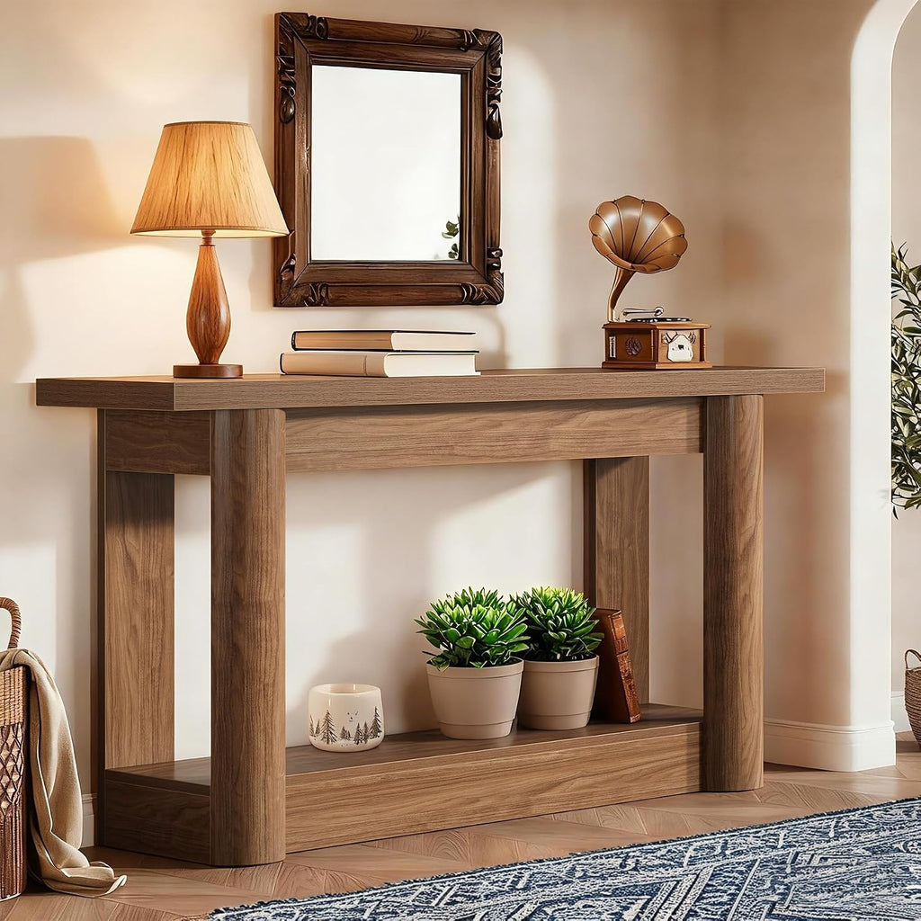 Tribesigns 63' Narrow Console Table, 2-Tier Storage Long Entryway Table, Sofa Foyer Furniture for Living Room, Entrance, Hallway, Rustic Brown