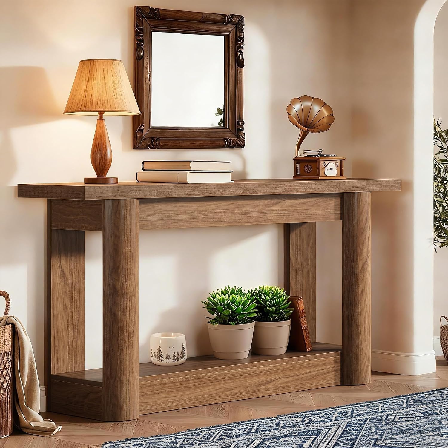Tribesigns 63' Narrow Console Table, 2-Tier Storage Long Entryway Table, Sofa Foyer Furniture for Living Room, Entrance, Hallway, Rustic Brown