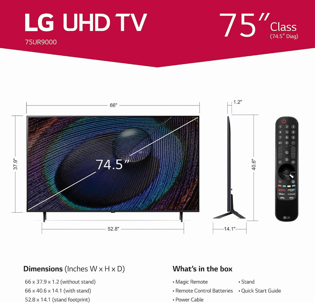 LG 75-Inch Class UR9000 Series Alexa Built-in 4K Smart TV (3840 x 2160),Bluetooth, Wi-Fi, USB, Ethernet, HDMI 60Hz Refresh Rate, AI-Powered 4K,Black