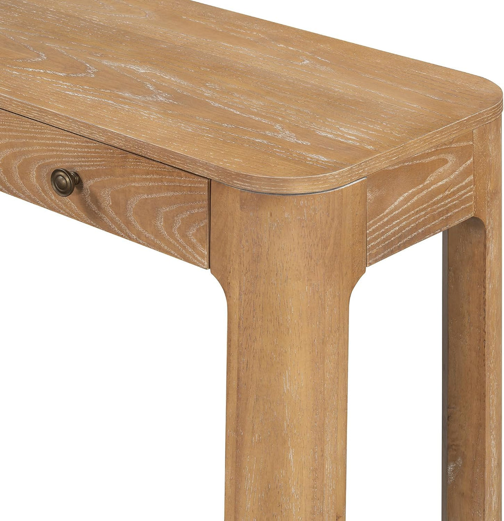 LKTART Solid Wood Entryway Table with 3 Drawers,Farmhouse Console Table Sofa Table with Curved Corners for Hallway,Foyer,Living Room (52' Natural)