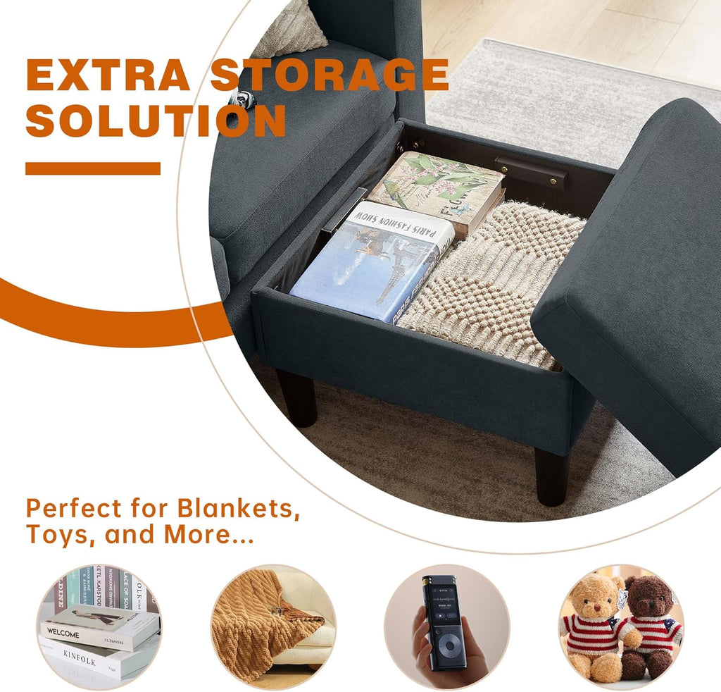 80' Convertible Sectional Sofa Couch with Movable Ottoman, 3 Seats Sectional Sofas L Shaped Couch for Small Spaces, Soft Fabric Couch for Living Room (Dark Grey)