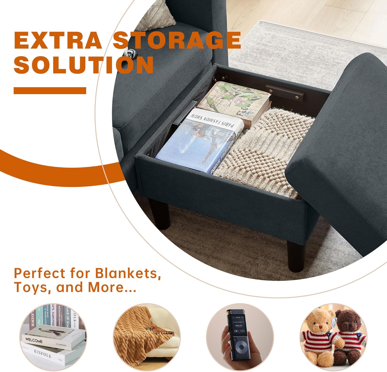 80' Convertible Sectional Sofa Couch with Movable Ottoman, 3 Seats Sectional Sofas L Shaped Couch for Small Spaces, Soft Fabric Couch for Living Room (Dark Grey)