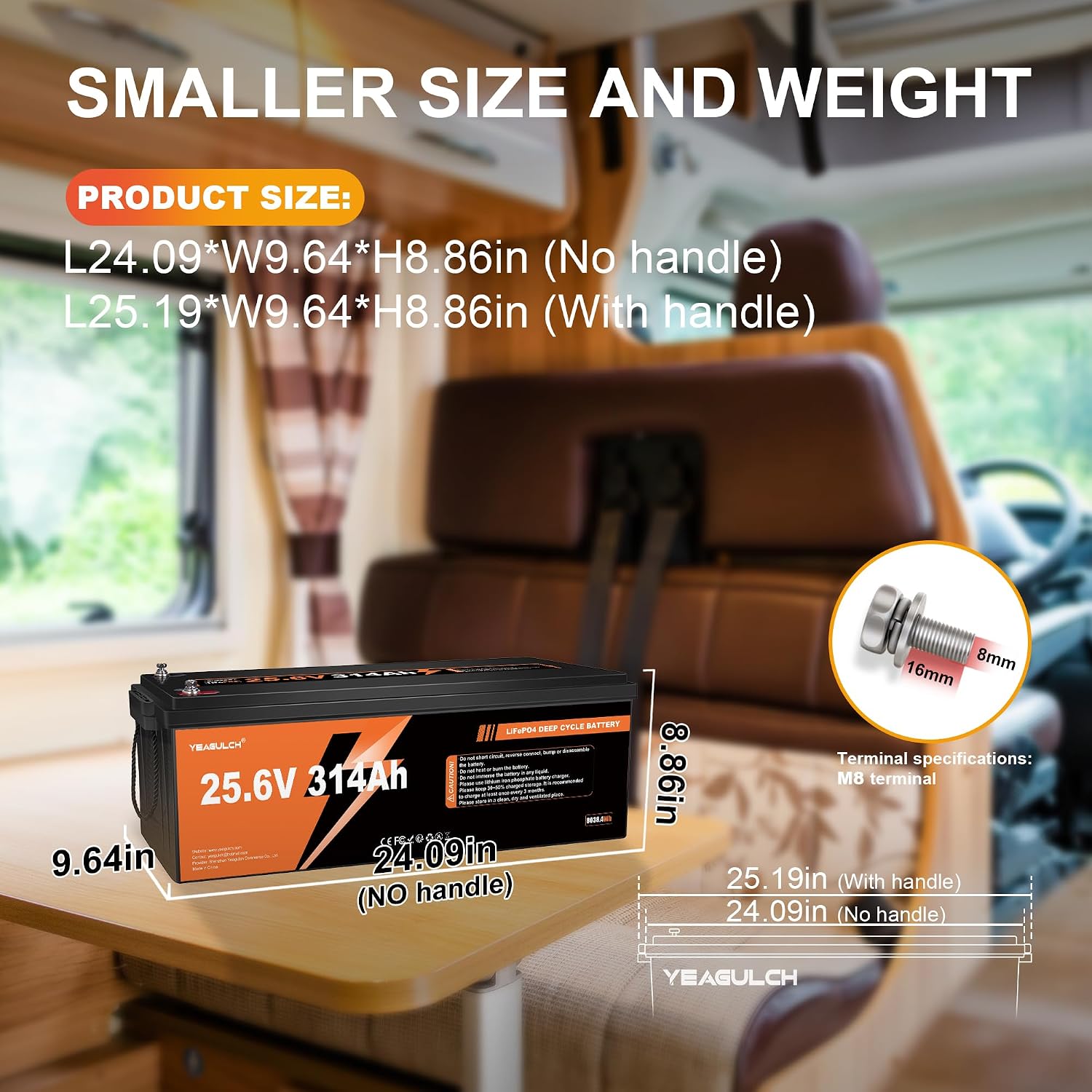 24V 300AH (314Ah) LiFePO4 Lithium Battery 7680Wh Built-in 200A BMS Low-Temp Protection Rechargeable 15000+ Deep Cycle Battery Perfect for Trolling Motors, RV, Marine, Solar, Backup Power, Off-Grid
