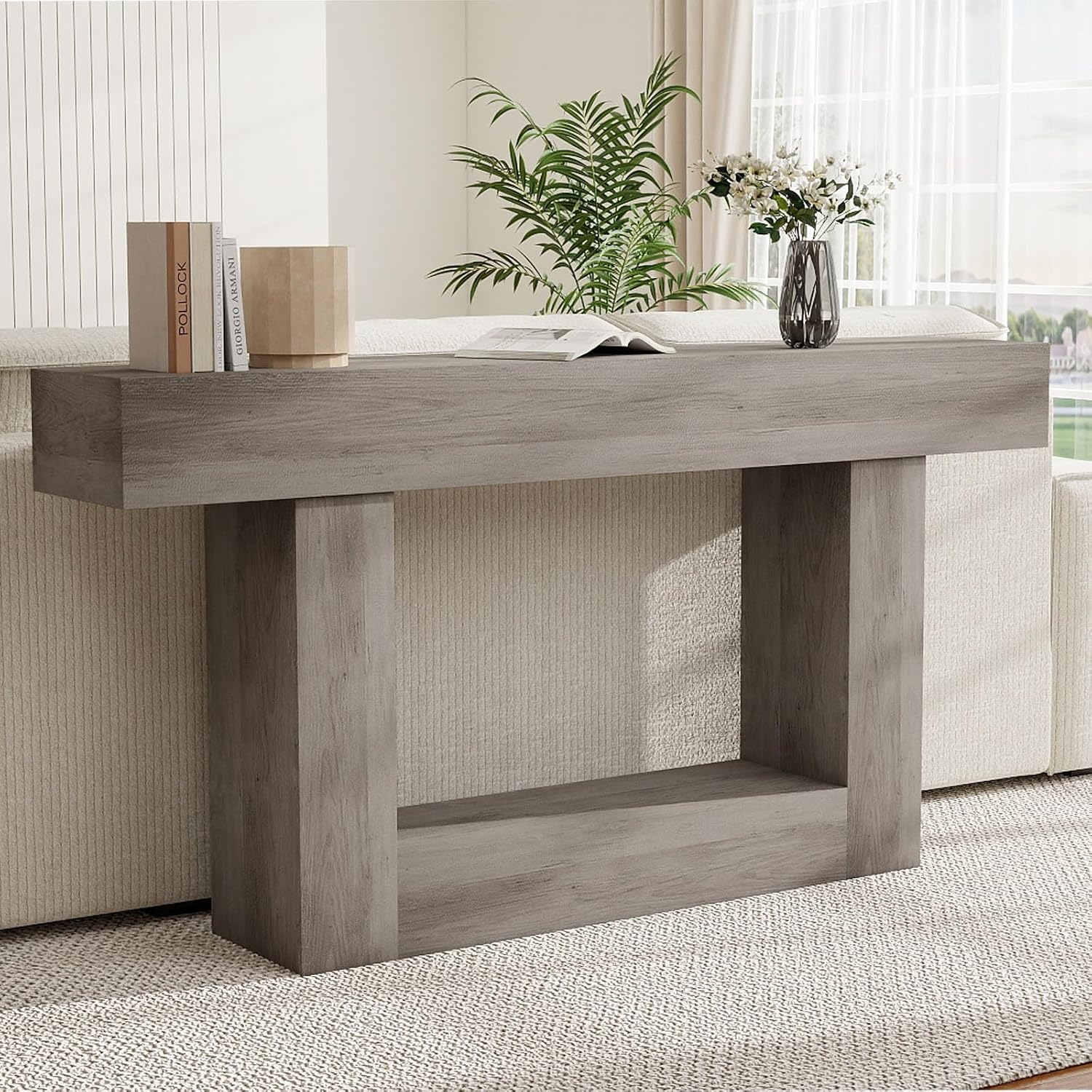 Spaco 63'' Long Console Table,2 Tier Farmhouse Entryway Table Sofa Table with Storage,Wood Behind Couch Table for Living Room, Hallway,Foyer