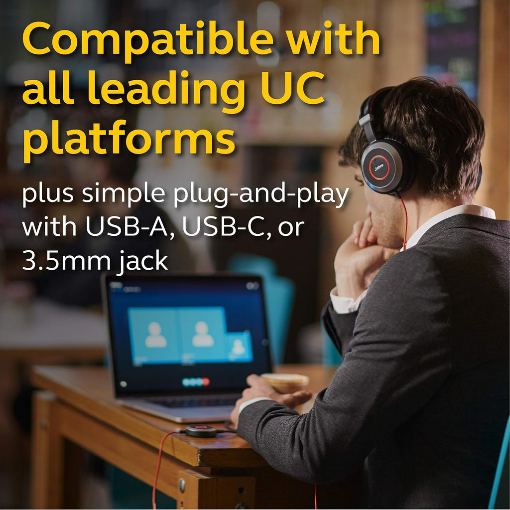Jabra Evolve 80 UC Wired Headset Professional Telephone Headphones with Unrivalled Noise Cancellation for Calls and Music, Features World-Class Speakers and All Day Comfort
