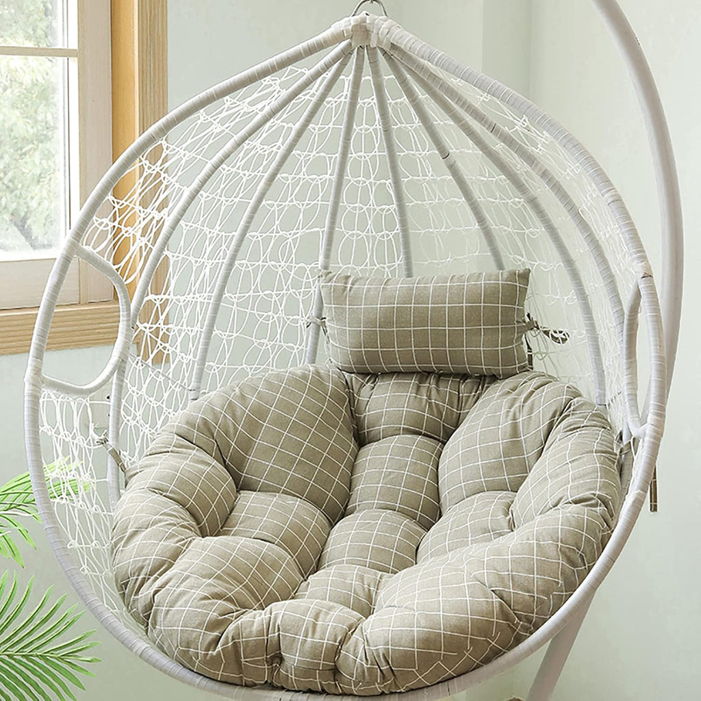 HUHJYUGE Egg Chair Cushion Outdoor, Hanging Chair Cushion Only, Thicken Hanging Basket Seat Cushion with Pillow, Skin-Friendly, Detachable, Soft Not-Slip, for Home Garden (B)