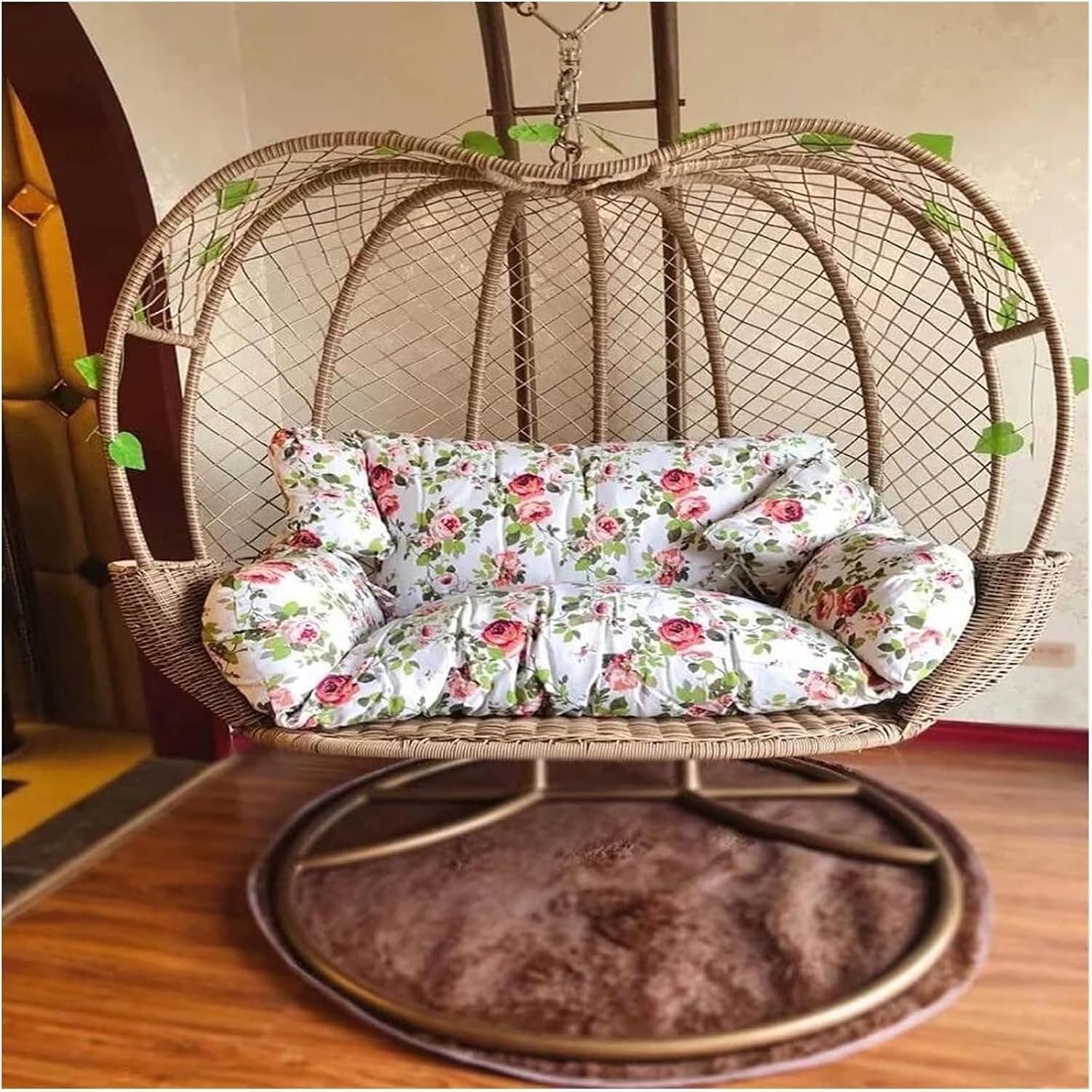 Double Hanging Chair Cushion Replacement Egg Chair Cushions, 2 Seater Egg Chair Swing Cushion Hanging Hammock Chair Cushions Washable(Beige)