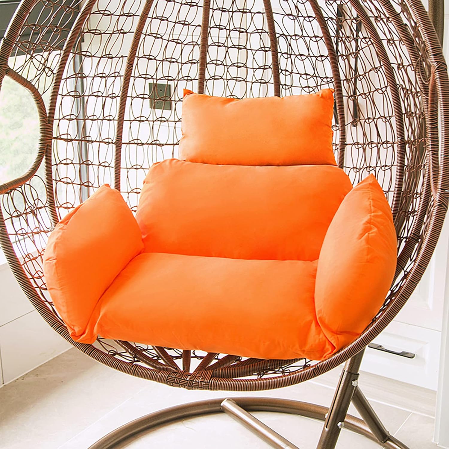 HUHJYUGE Egg Chair Cushion Replacement, Hanging Chair Cushion Only, Swing Cushion Outdoor, with Headrest, Zipper, Detachable, Skin-Friendly, Comfy, for Patio Garden