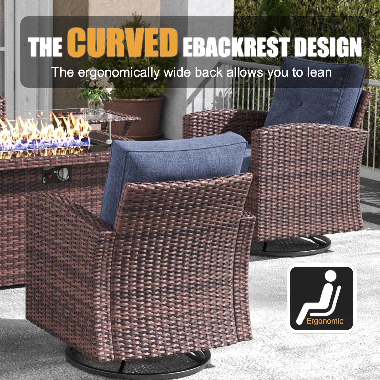 LayinSun 2 Pieces Outdoor Swivel Rocker Chair Set of 2, 360 Degree Rattan Wicker Swivel Chairs Patio Bistro Set for Porch