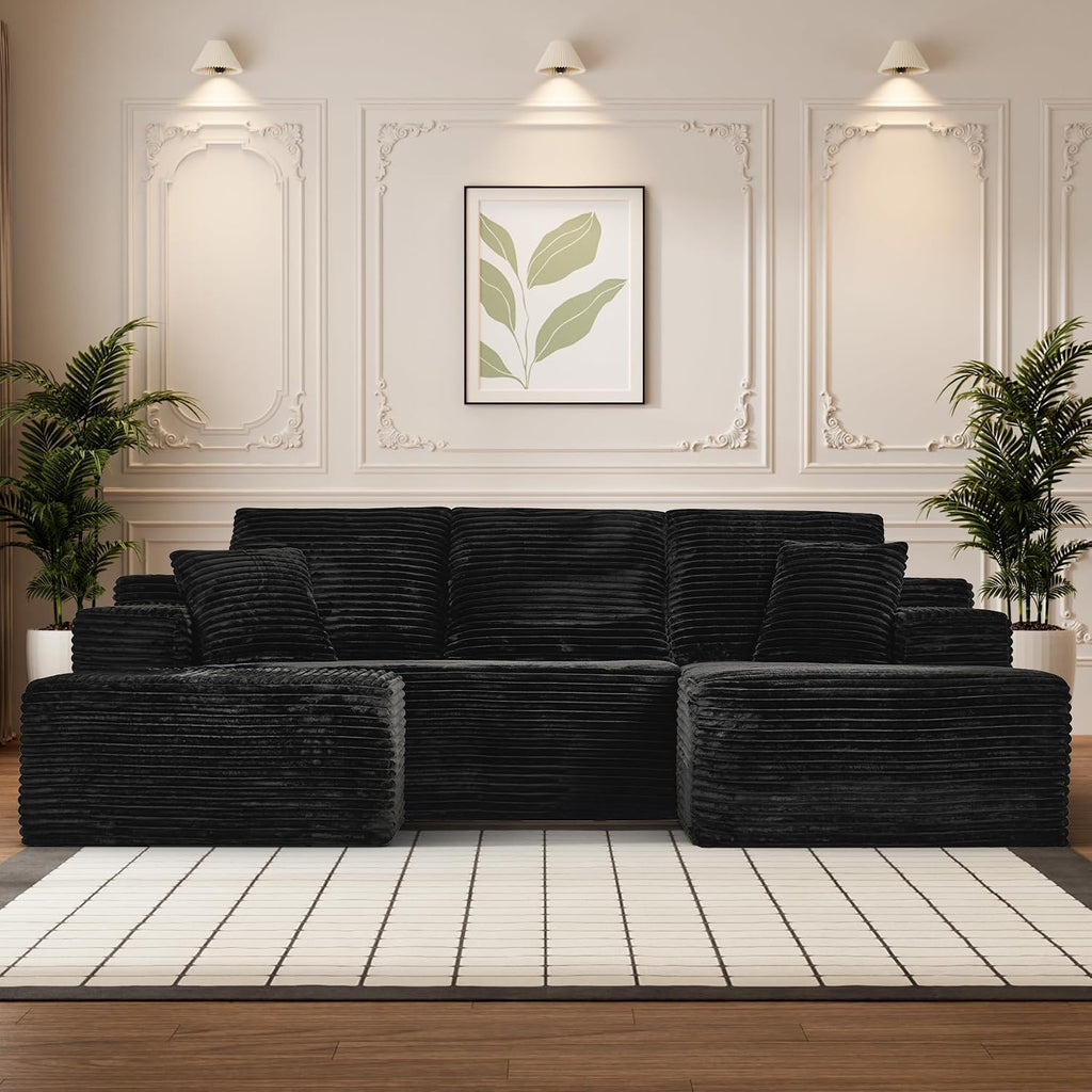 108' Boneless Couches for Living Room, U Shaped Comfy Cloud Modular Sectional Memory Foam Deep Seat Boneless Couch, No Assembly Required Sofa for Living Room with Right Facing Chaise & Ottoman, Black