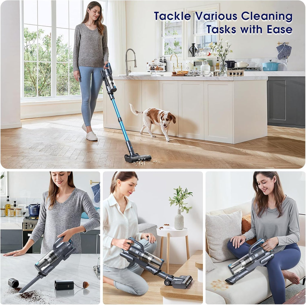MIUZZY 35,000pa Cordless Vacuum Cleaner, Max 50 Minutes, Lightweight Cordless Cleaners for Home, Stick and Handheld Vacuum for Carpets, Hard Floor, Pet Hair, Cars (Blue)