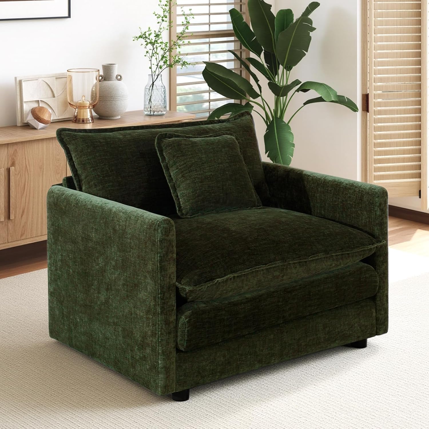 SoarFlash Chenille Single Seat Sofa, with Armests, Green