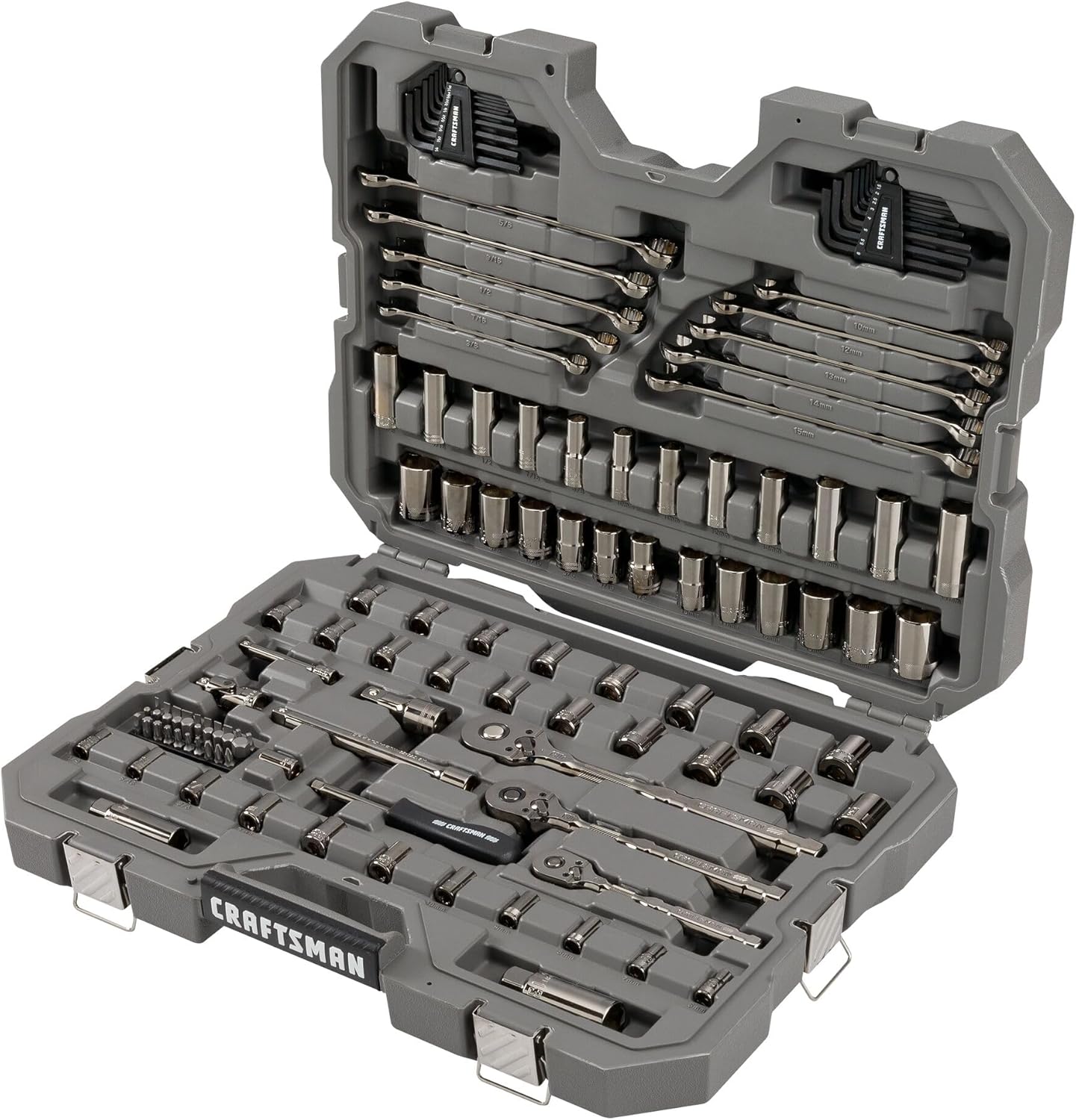 CRAFTSMAN OVERDRIVE 121-Piece Gunmetal Chrome Mechanics Tool Set, Standard SAE/Metric Socket Set, with Hard Case (CMMT99121L)