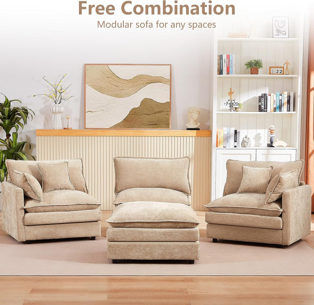 GNIXUU 102' Modular Sectional Sofa, L Shaped Cloud Couch with Movable Ottoman & 4 Pillows, Deep Seat Chenille 4 Seater Sectional Couches for Living Room, Apartment (Camel)