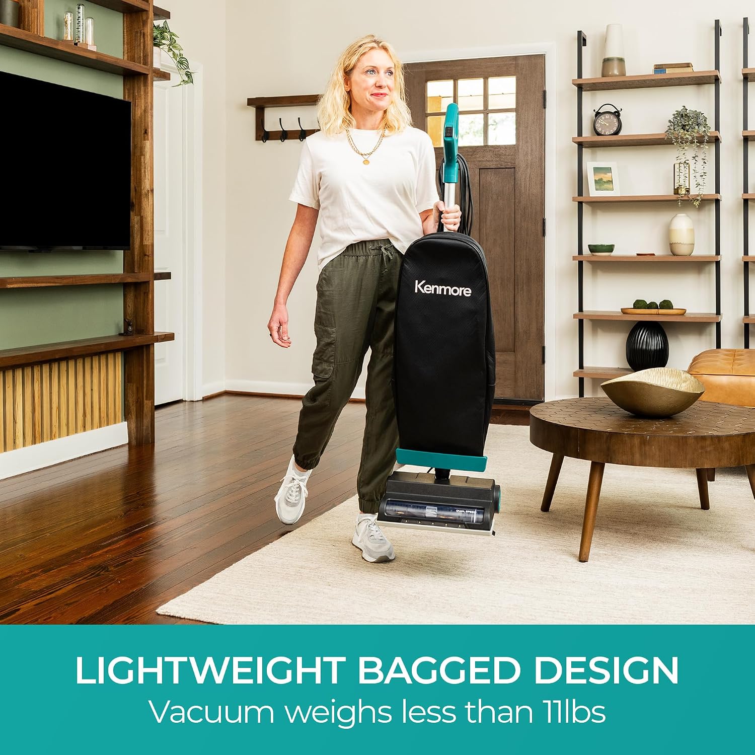 Kenmore BU1001 B200 Series Commercial Grade Vacuum Cleaner Lightweight 14L Capacity Bagged Upright Vac with LED Headlight and 2-Speed Setting Powerful Suction for Pets, Carpets & Hard Floor, Black