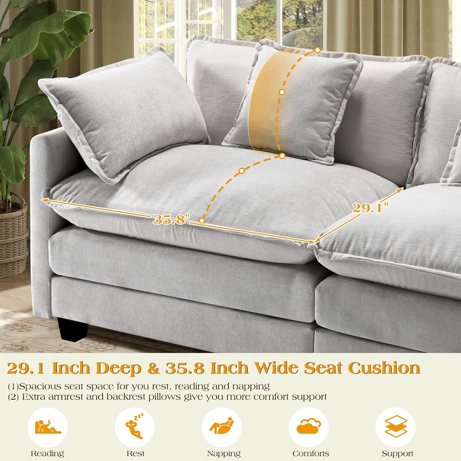 77.6' Modular Sectional Sofa,Loveseat Couch for Living Room, Modern Deep Seat Sofa 2 Seater Chenille Fabric Comfy Cloud Couches with Throw Pillows & Ottoman for Apartment,Small Spaces