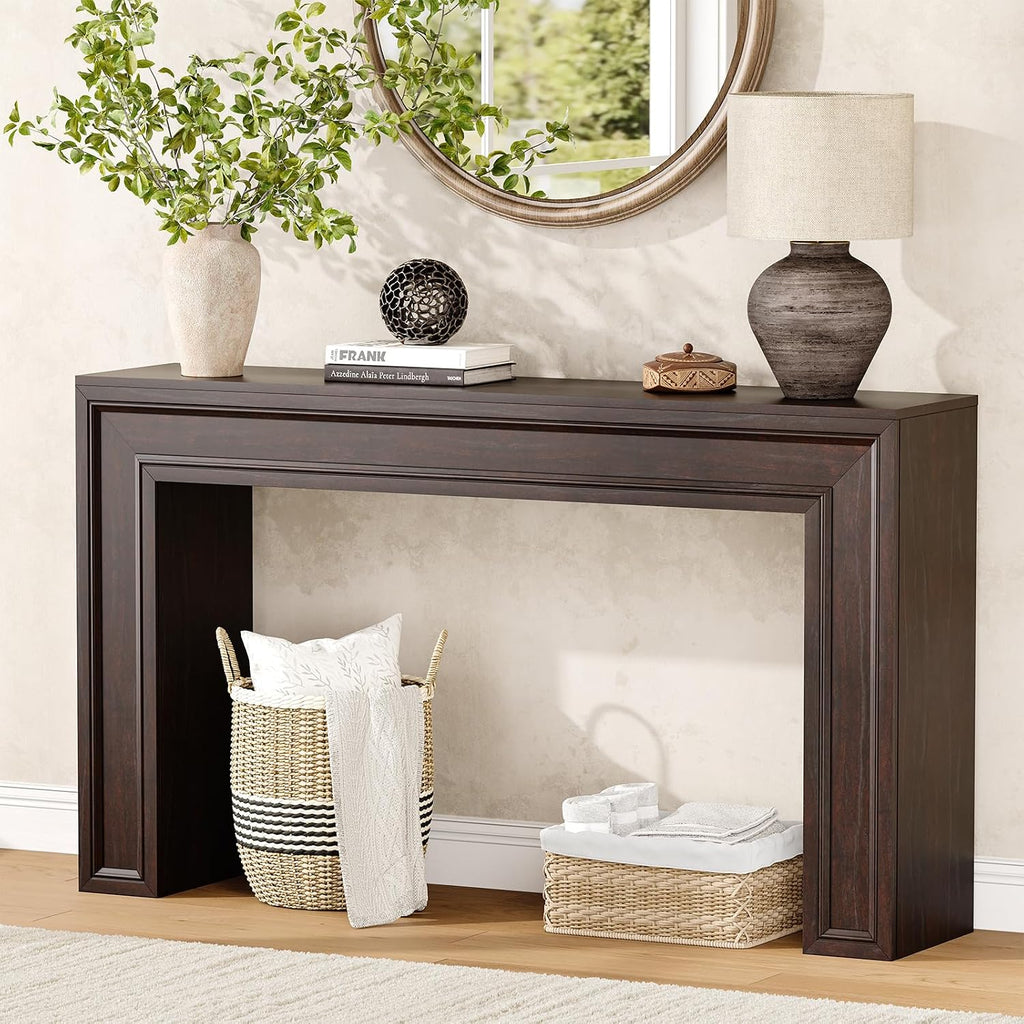 Rresyet 55 Inch Long Console Table, Sofa Table Behind Couch, Entryway Table, Farmhouse Entryway Table for Entrance, Hallway, Living Room (Cherry)